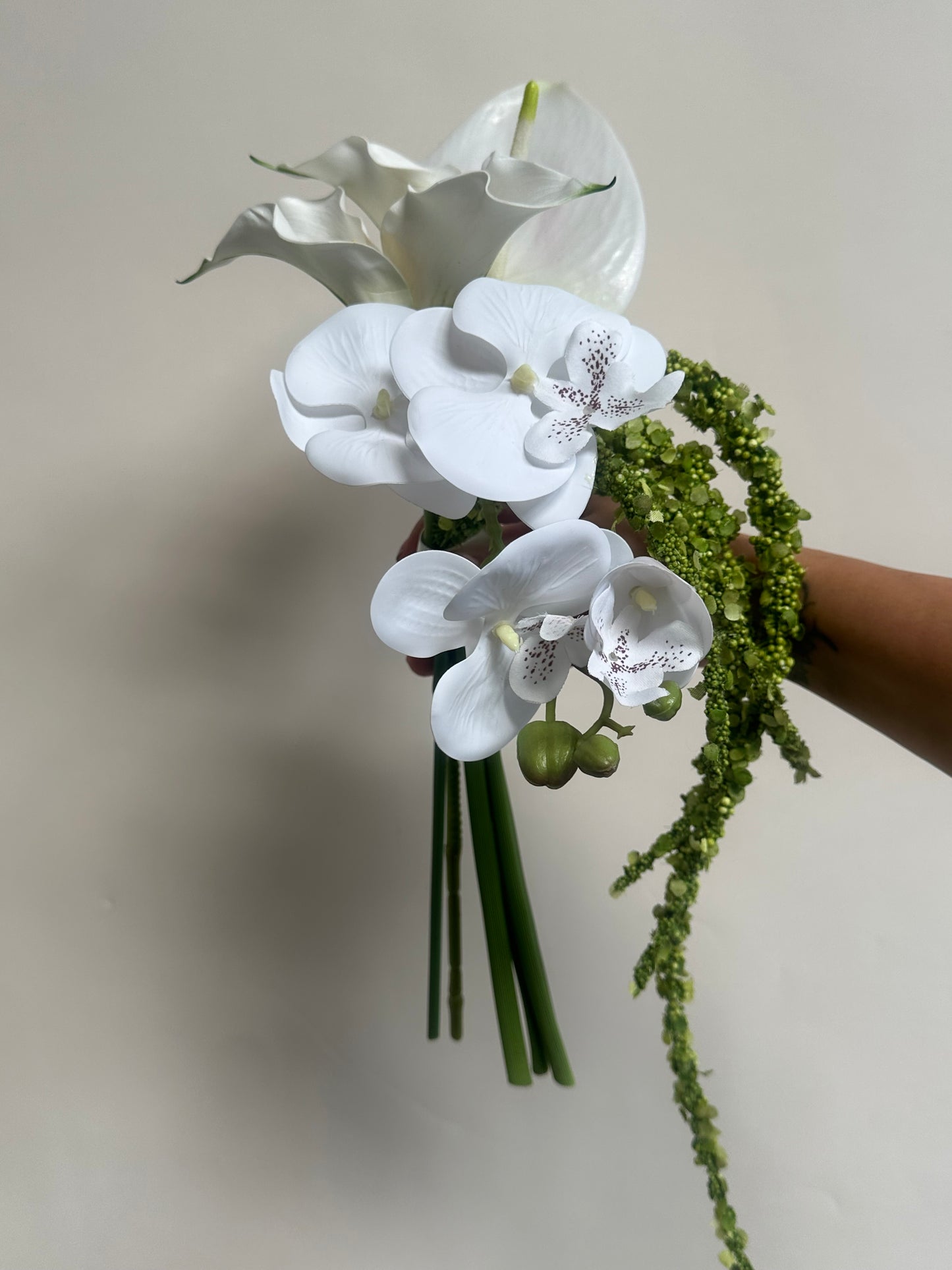 White Calla & Orchid Artificial Bridesmaid Bouquet