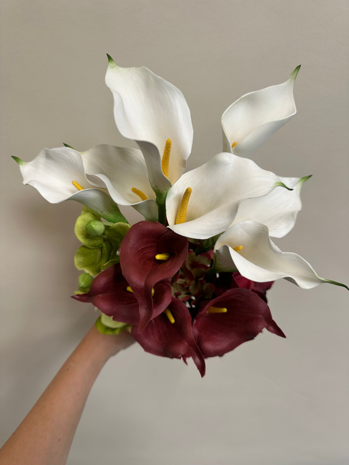 Merlot Artificial Bridal Bouquet – Orchid, Hydrangea, Calla Lily & Anthurium