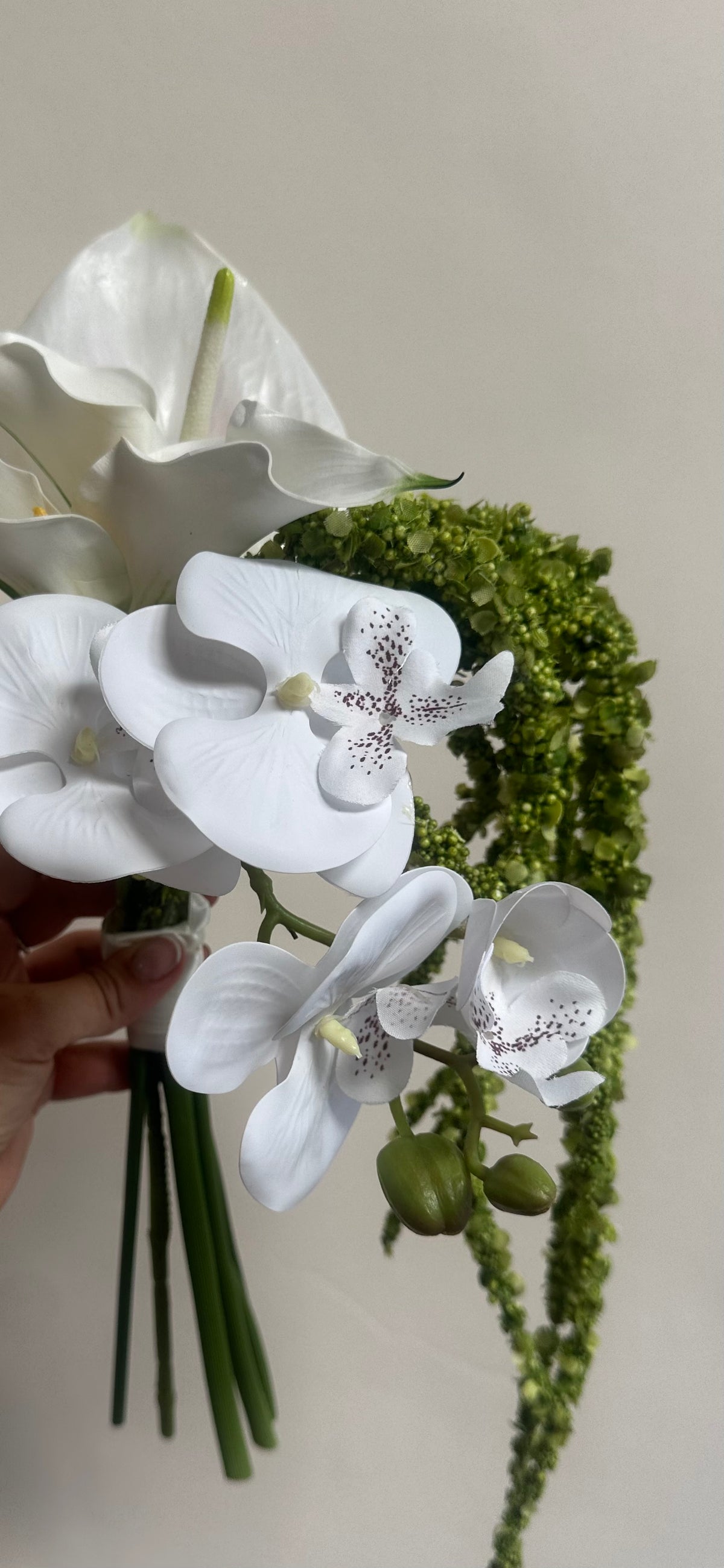 White Calla Lily And Orchid Artificial Bridesmaid Bouquet