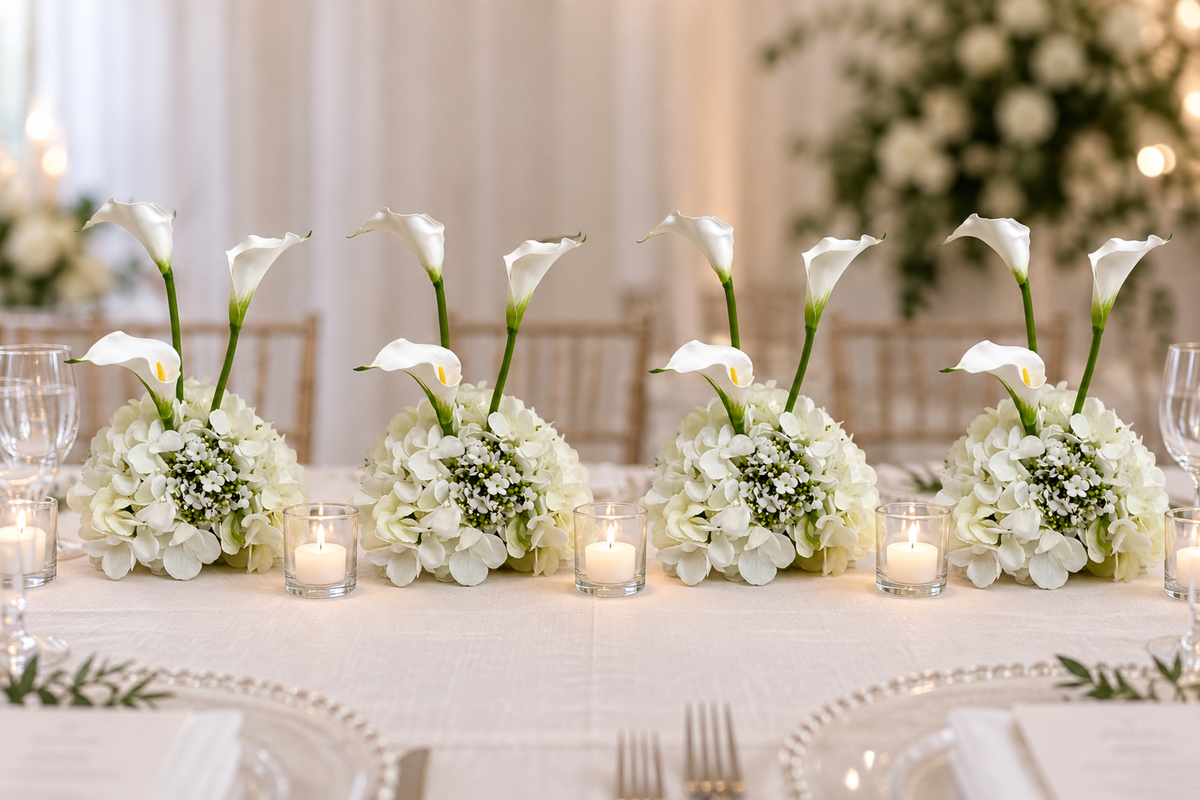 White Calla Lily & Hydrangea Floral Arrangement – Ready to display