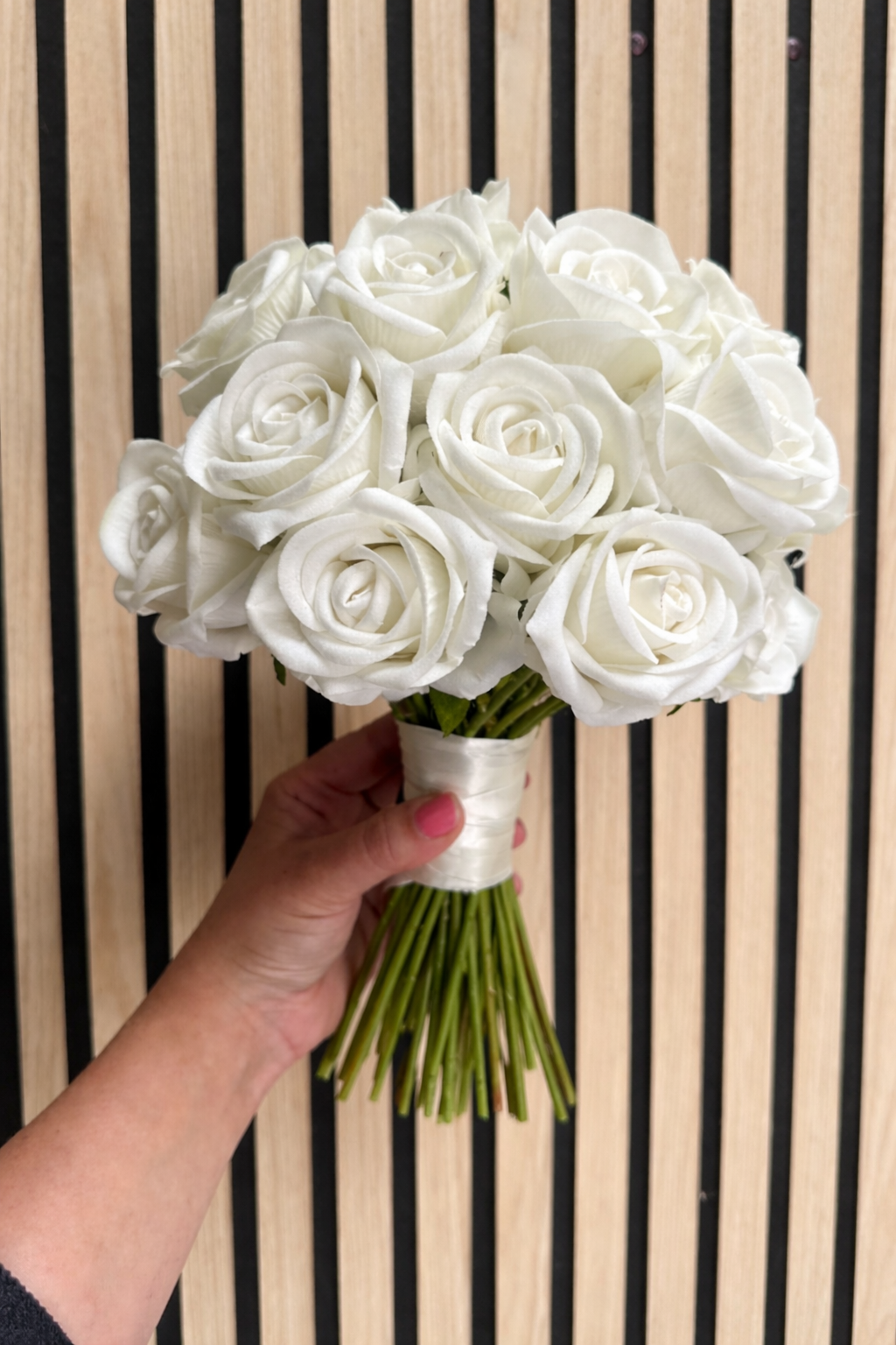 Classic White Rose Artificial Wedding Bouquet Package – Bridesmaid Bouquet & Buttonhole Set