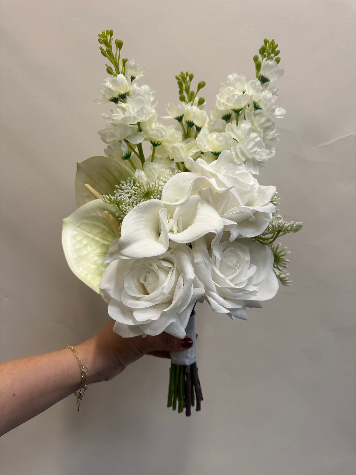 White Rose, Calla lily & Stock flower Bridal Bouquet