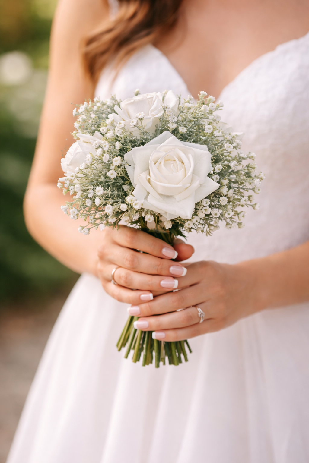 White Rose and Baby’s breath bridal bouquet
