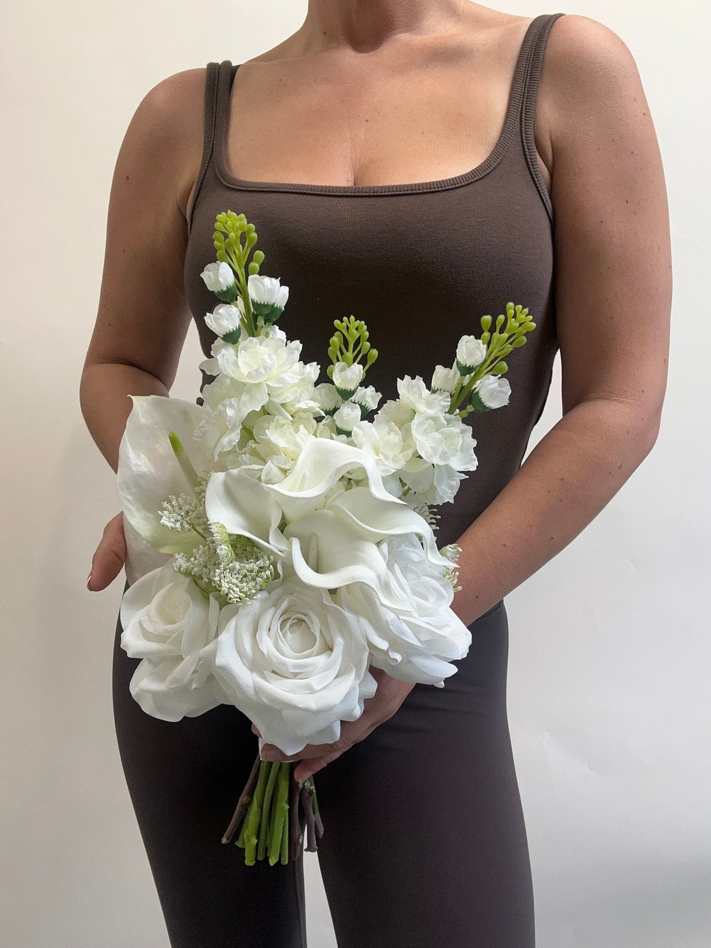 White Rose, Calla lily & Stock flower Bridal Bouquet