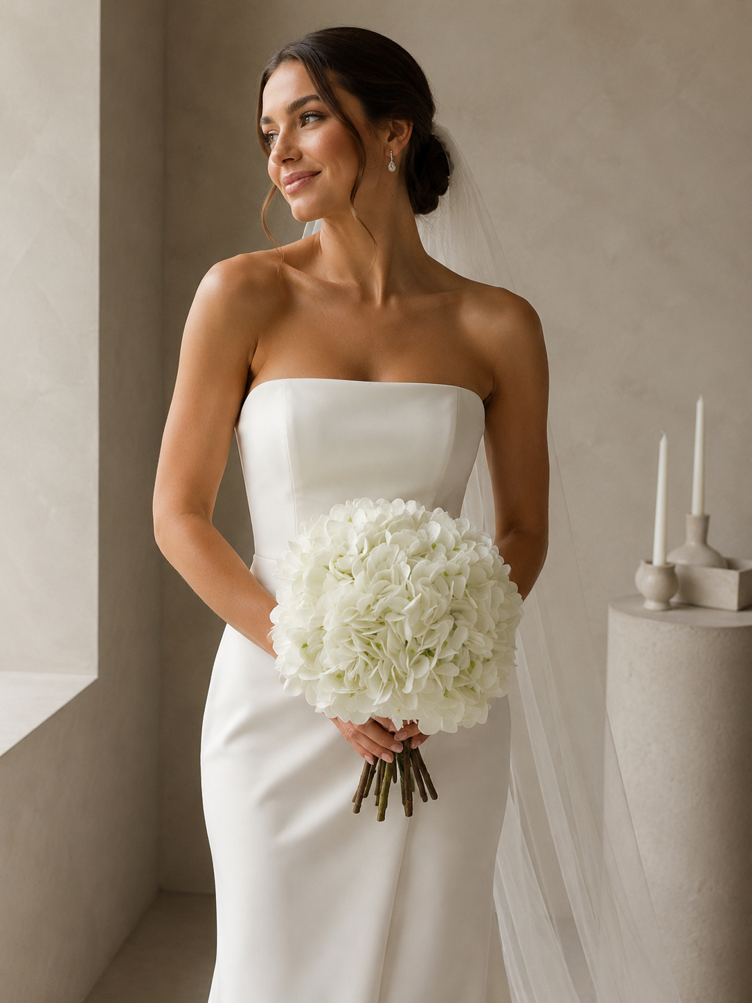 White Real Touch Hydrangea Bridal Bouquet