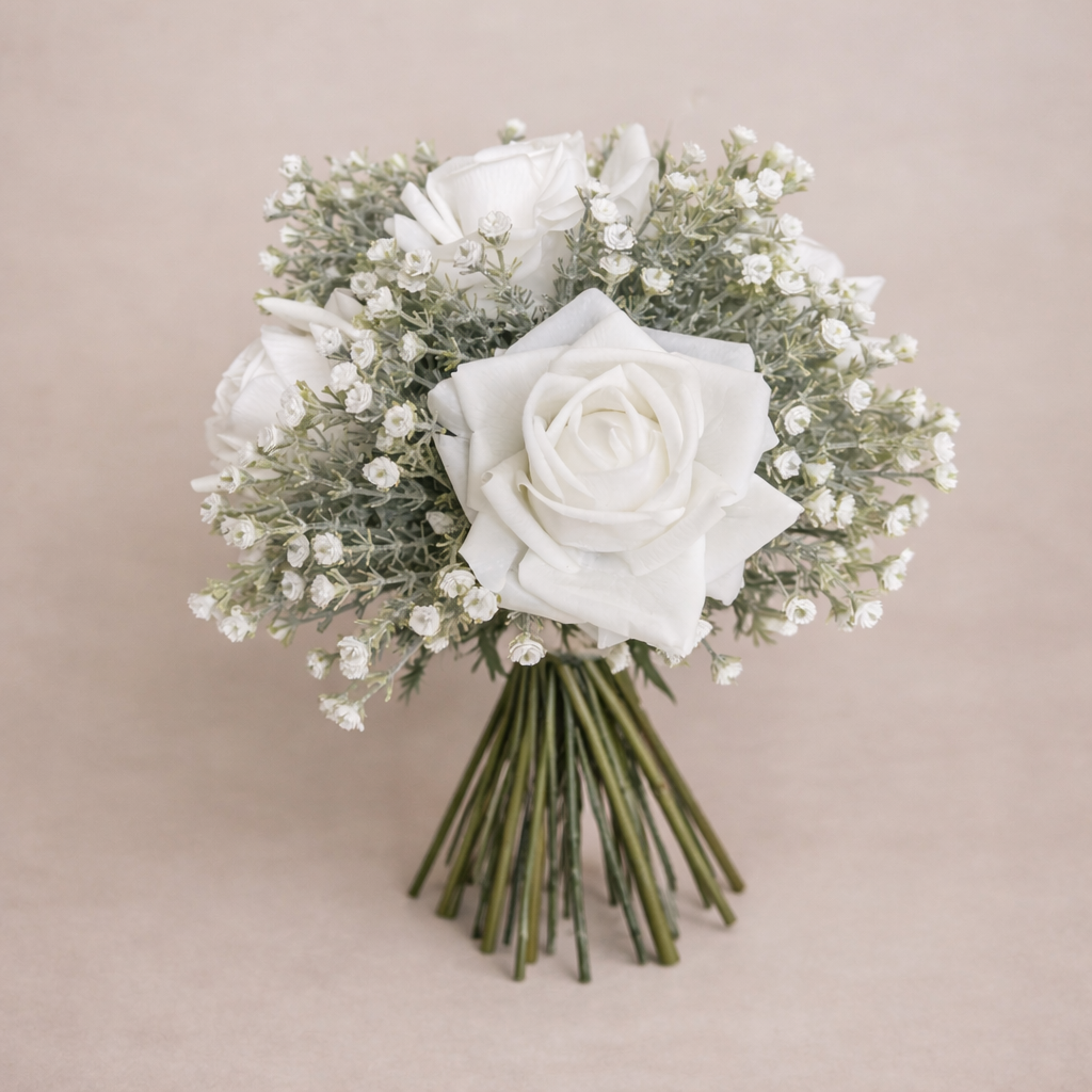White Rose and Baby’s breath bridal bouquet