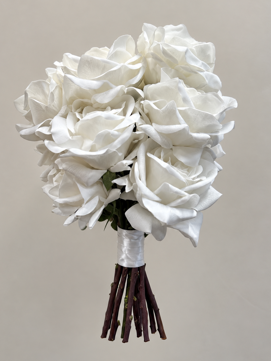 Luxury Real Touch Rose White Bridal Bouquet
