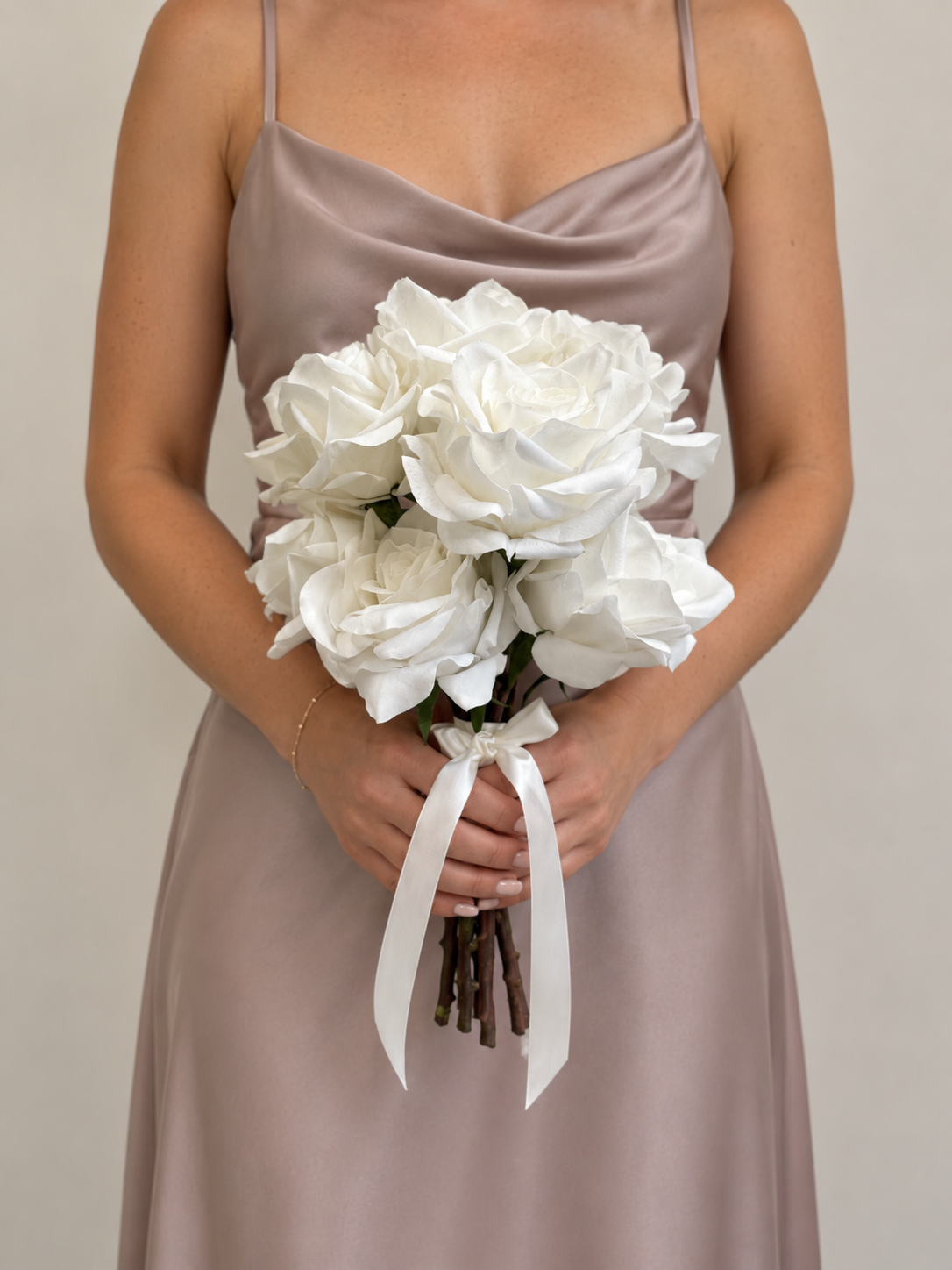 Luxury Real Touch Rose - White Bridesmaid Bouquet