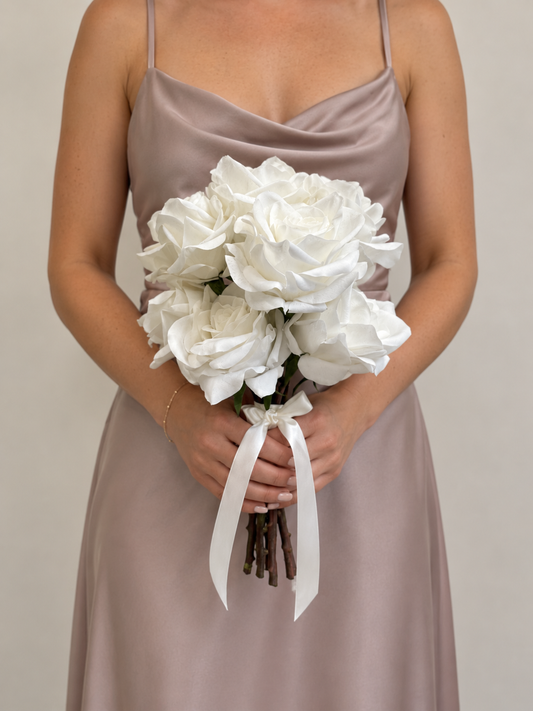 Luxury Real Touch Rose White Bridesmaid Bouquet