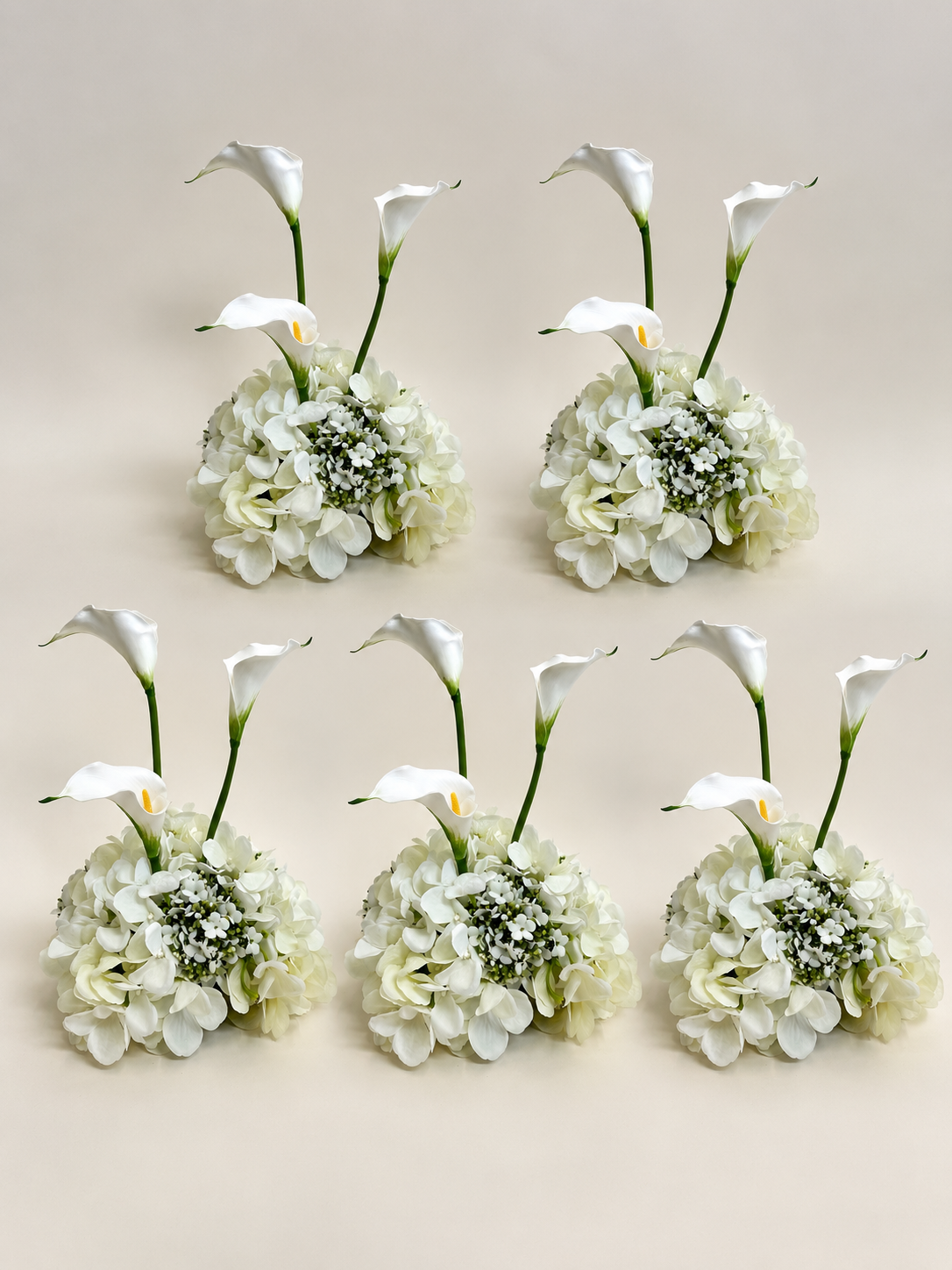 White Calla Lily & Hydrangea Floral Arrangement – Ready to display set of 5