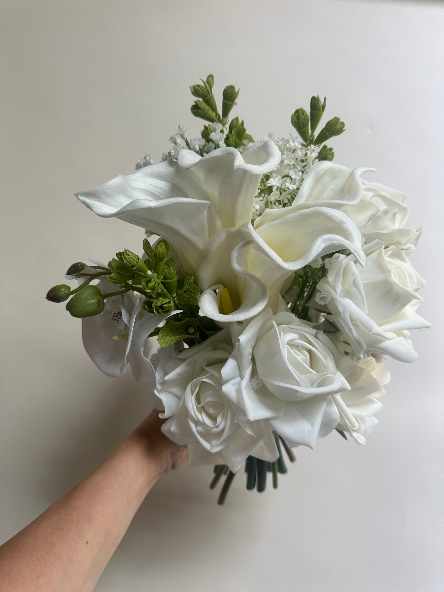 White Calla Lily & Rose Artificial Bridal Bouquet