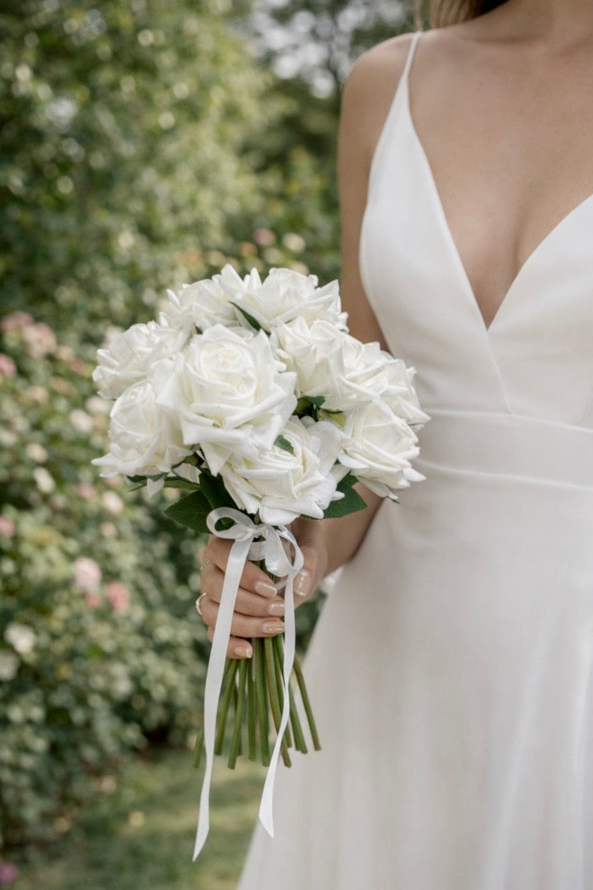 Luxury White Real Touch Rose Bridal Bouquet