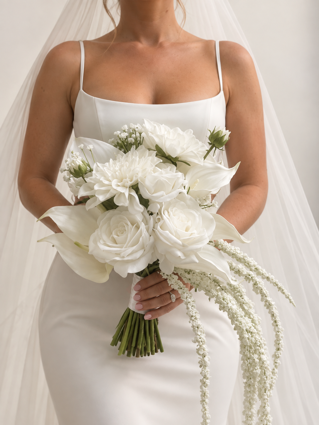 Anthurium and Calla Lily, White Bridal Bouquet