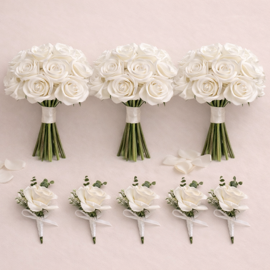 Artificial Rose Bridesmaid & Groomsmen Floral Set