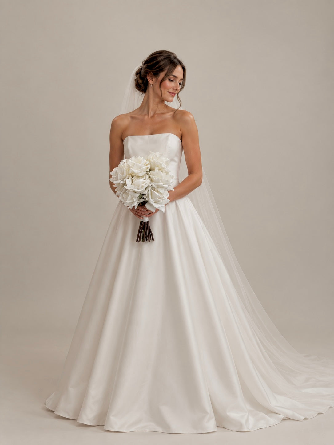 Luxury Real Touch Rose White Bridal Bouquet