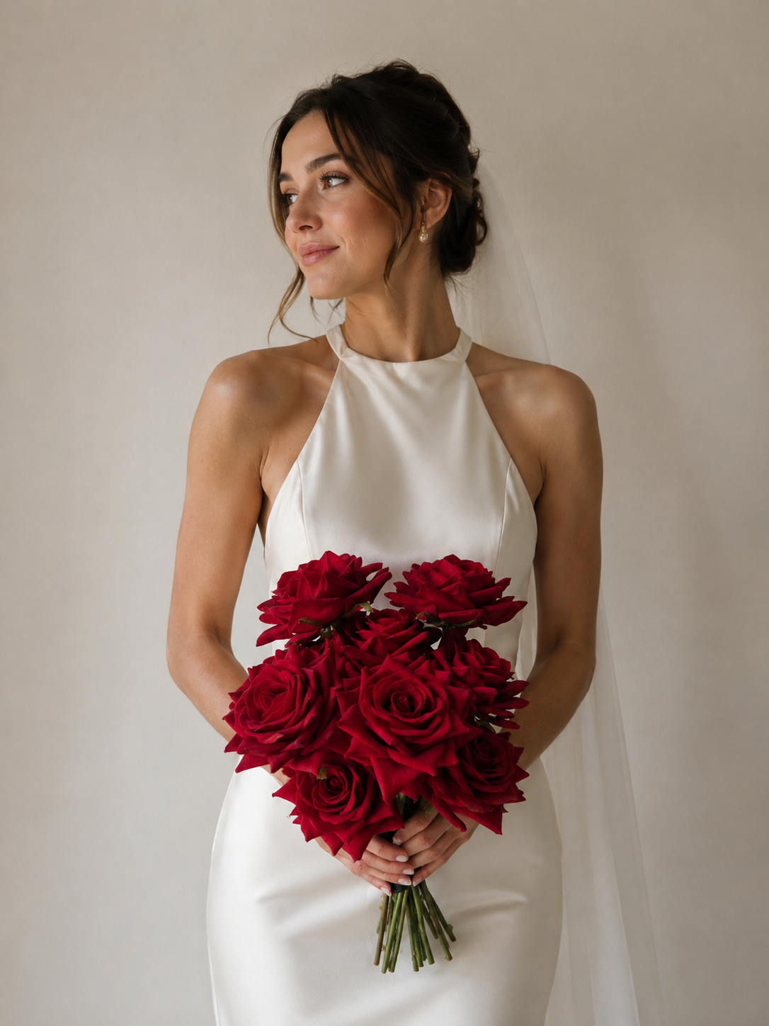 12 Luxury Velvet Red Rose Bridal Bouquet