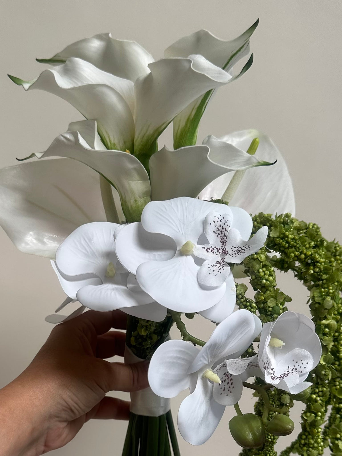 White Calla Lily And Orchid Artificial Bridal Bouquet