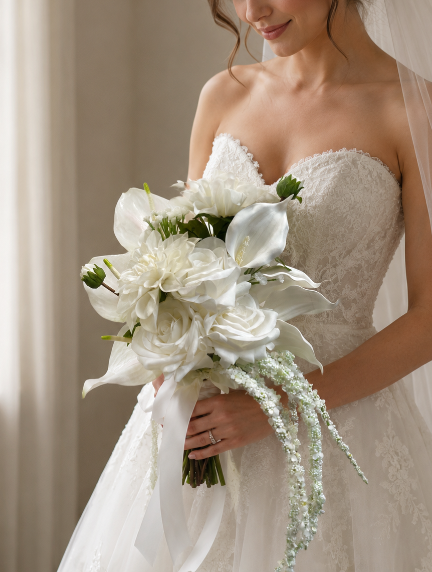 Anthurium, Rose & Calla Lily Bridal Bouquet Real Touch