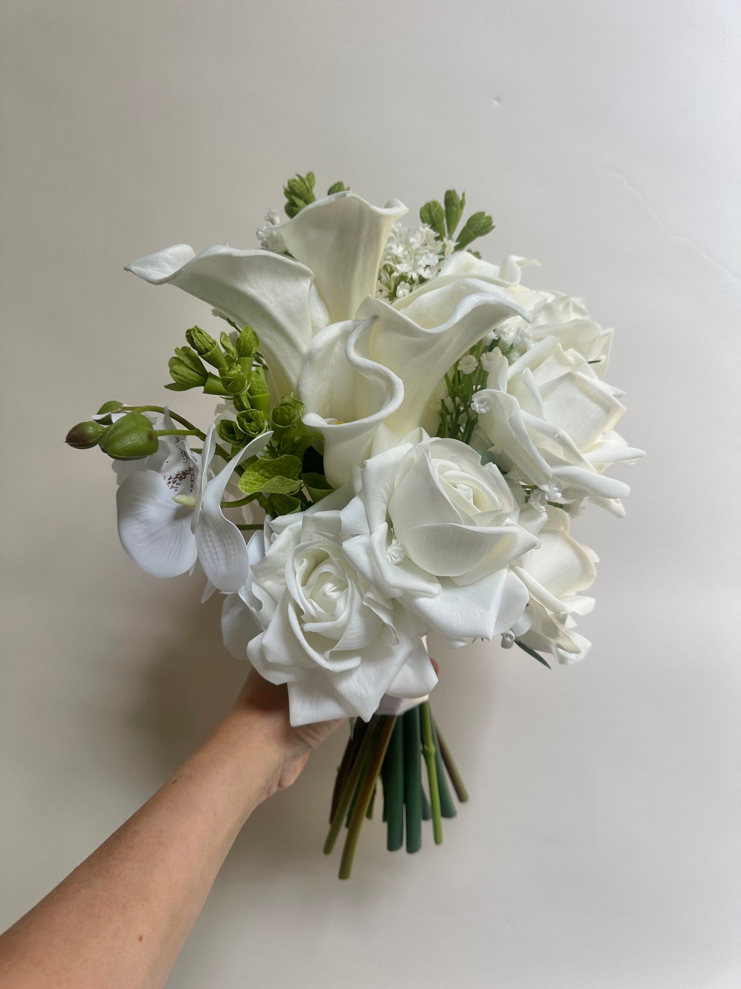 White Calla Lily & Rose Artificial Bridal Bouquet