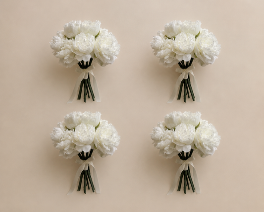 White Peony Bridal Bouquet Bundle (Set of 4) | Bridesmaid Bouquets | Artificial Floral Set