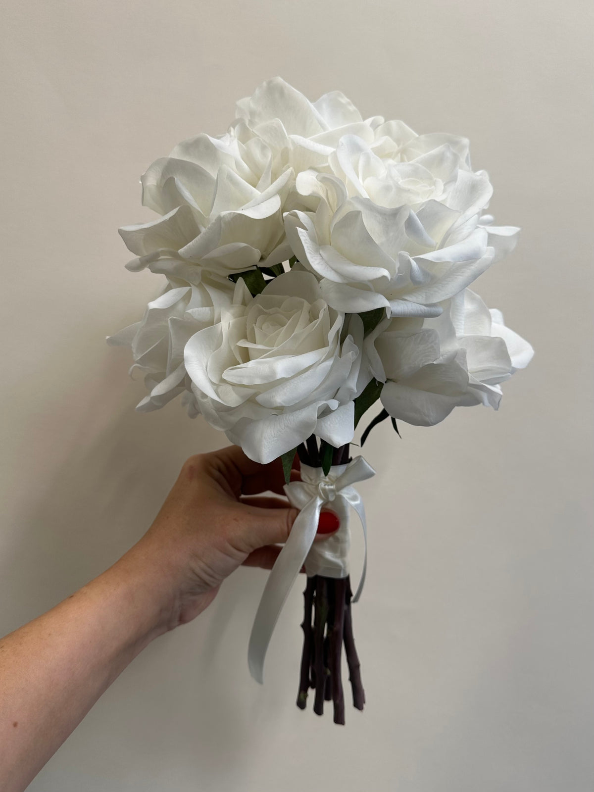 Luxury Real Touch Rose - White Bridesmaid Bouquet