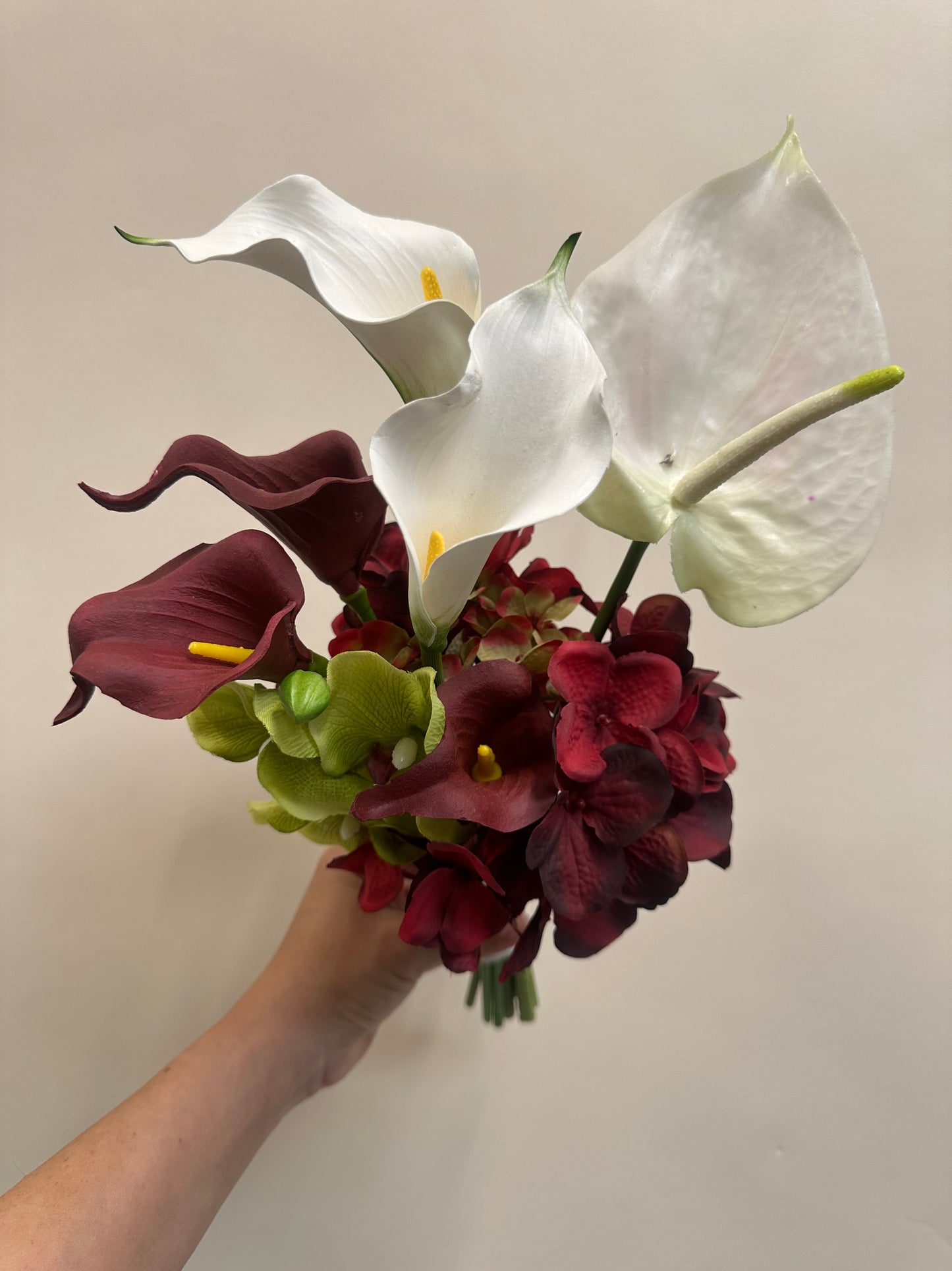 Merlot Artificial Bridesmaid Bouquet - Orchid, Calla Lily, Hydrangea & anthurium