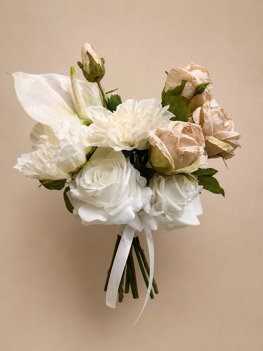 Nude Rose, Creamy Dahlia & Peony Artificial Bridal Bouquet