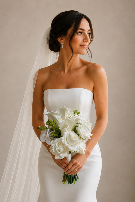 Artificial real touch white rose and calla lily bridal bouquet 