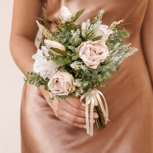 Nude & Cream Rose and Peony Bridal Bouquet with Eucalyptus