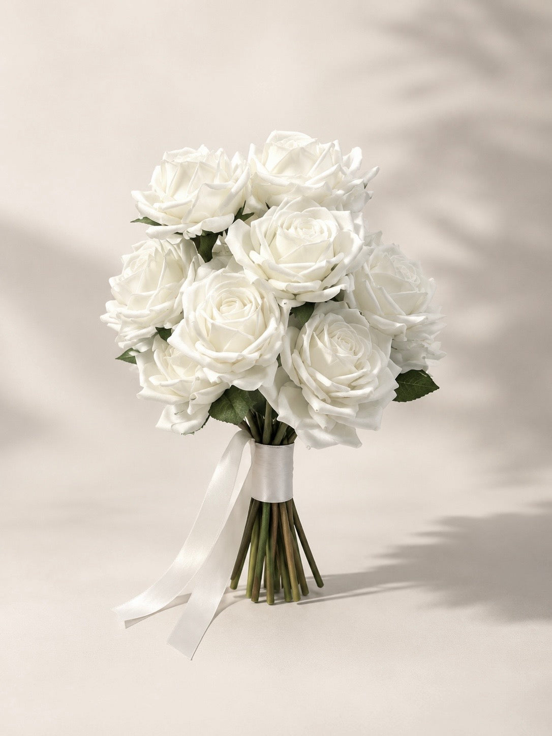 Luxury Long Stem - White Real Touch Rose Bridal Bouquet