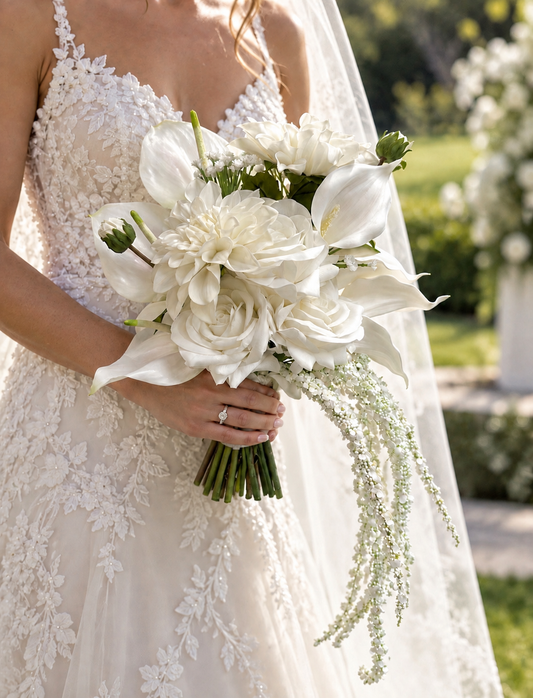 Anthurium and Calla Lily, White Bridal Bouquet