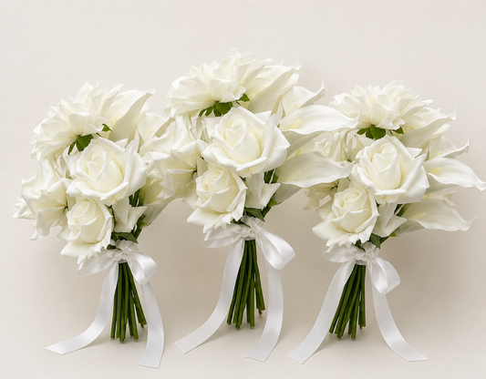 Real Touch White Rose & Calla Lily Bridesmaid Bouquet Collection – Set of 3