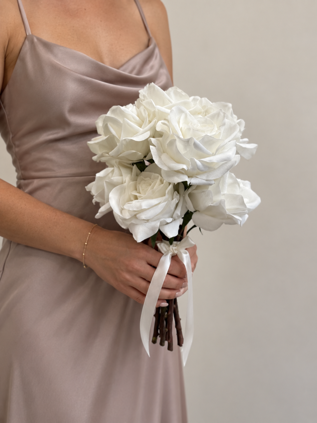 Luxury Real Touch Rose - White Bridesmaid Bouquet