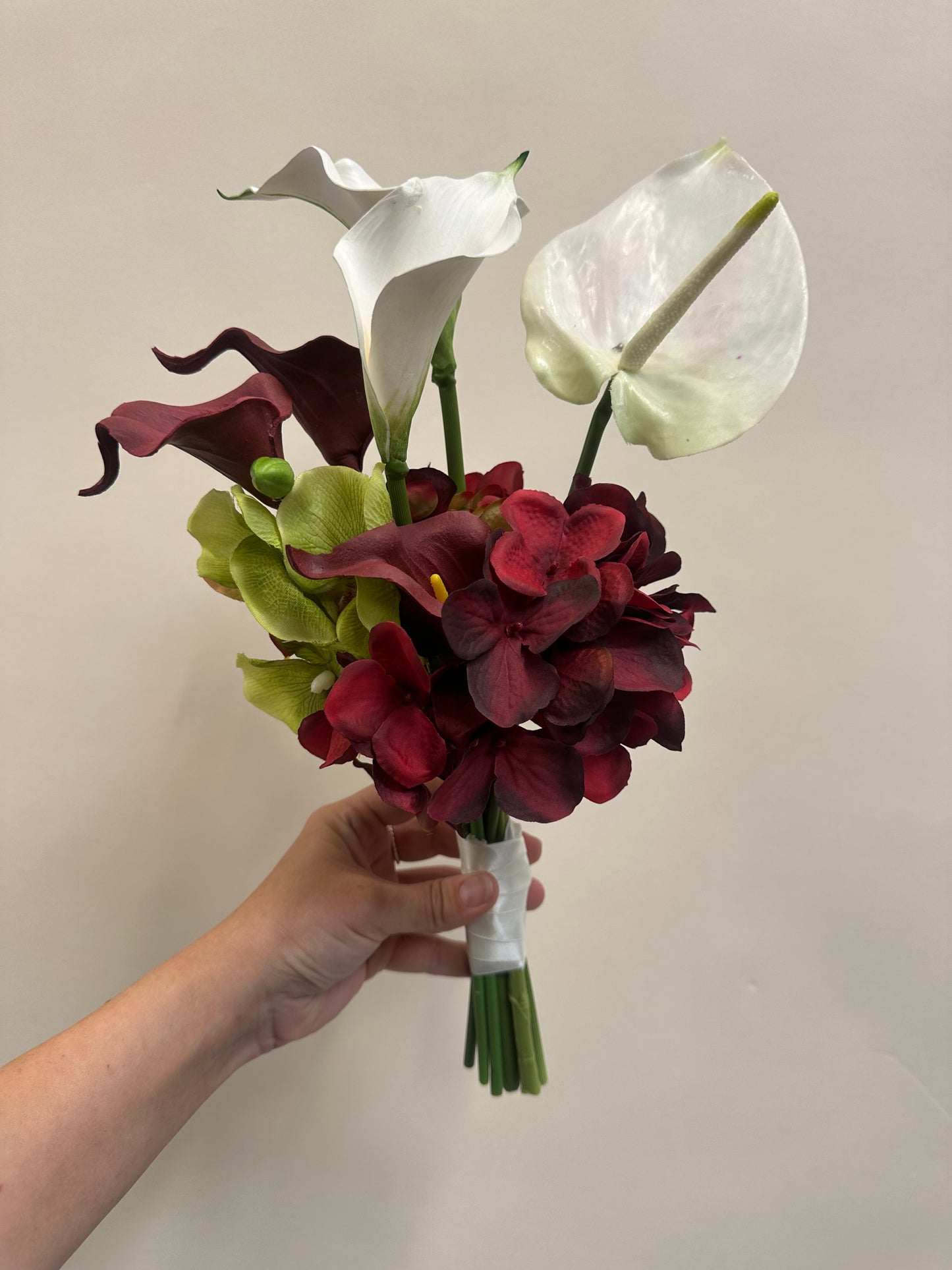 Merlot Artificial Bridesmaid Bouquet - Orchid, Calla Lily, Hydrangea & anthurium