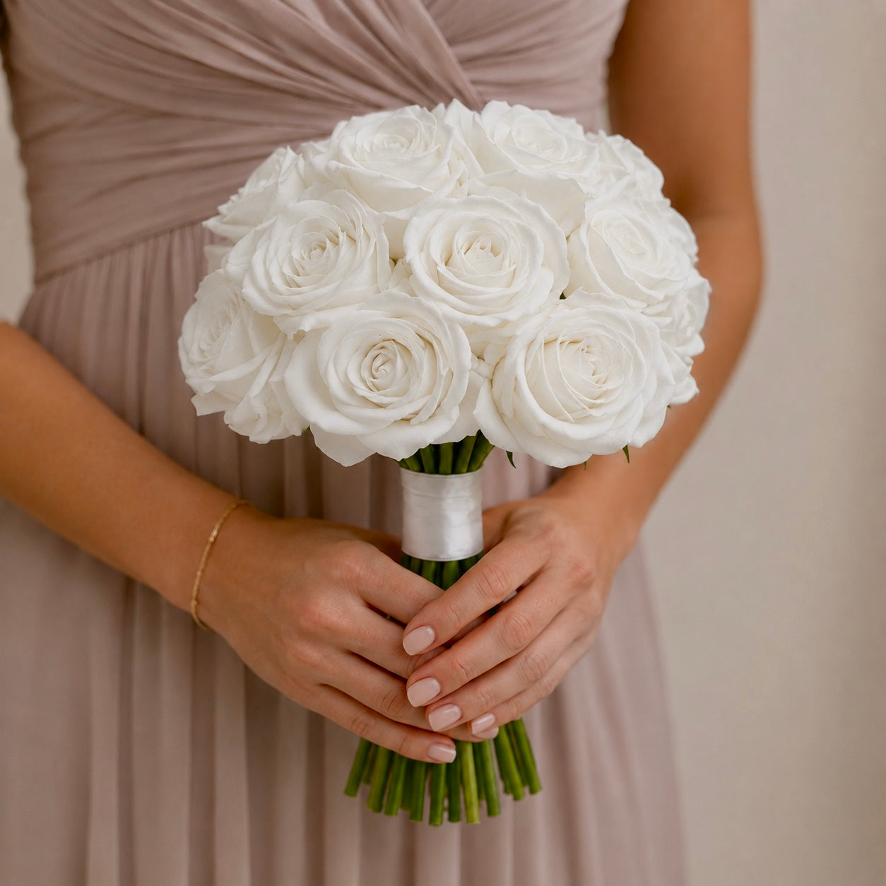 Classic White Rose Artificial Bridesmaid Bouquet