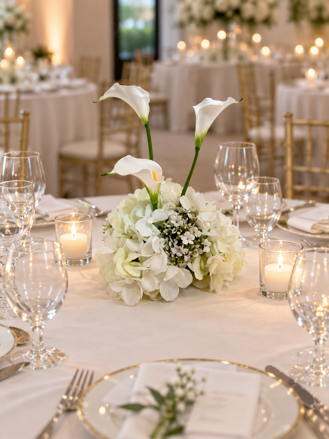 White Calla Lily & Hydrangea Floral Arrangement – Ready to display set of 5