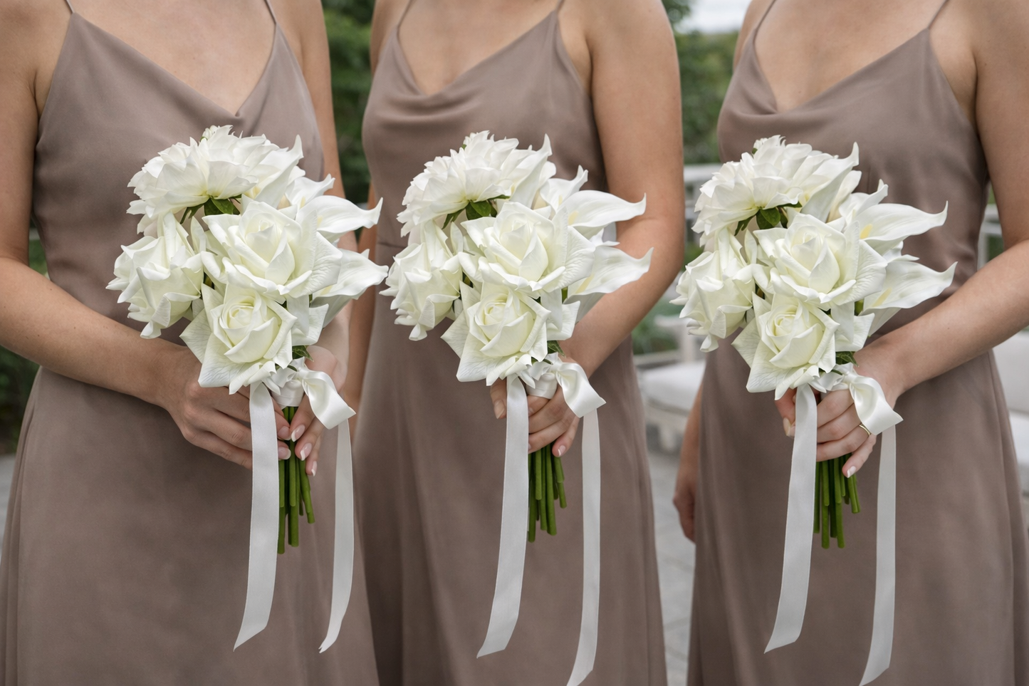 Real Touch White Rose & Calla Lily Bridesmaid Bouquet Collection – Set of 3
