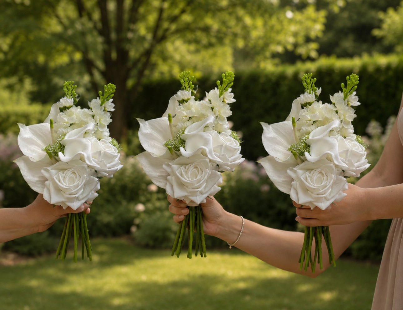 White Rose, Calla Lily & Stock Flower Bridesmaid bouquet