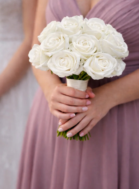 Classic White Rose Artificial Bridesmaid Bouquet