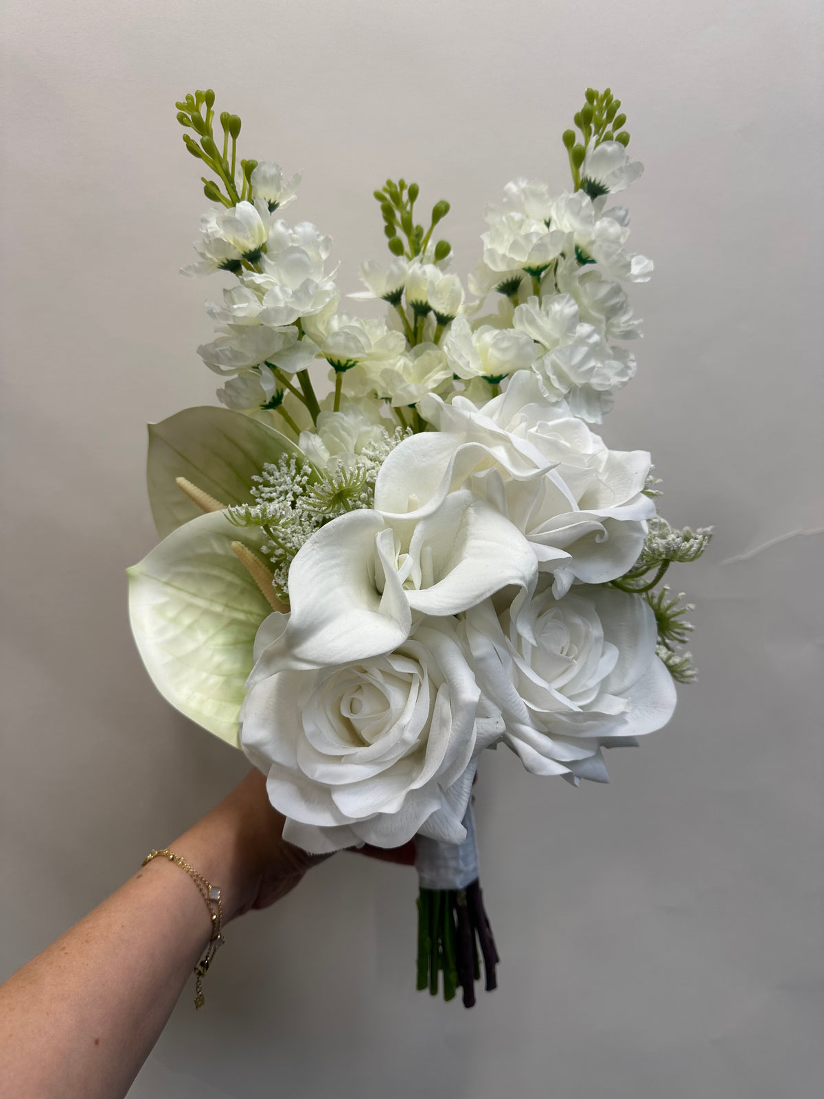 White Rose, Calla lily & Stock flower Bridal Bouquet
