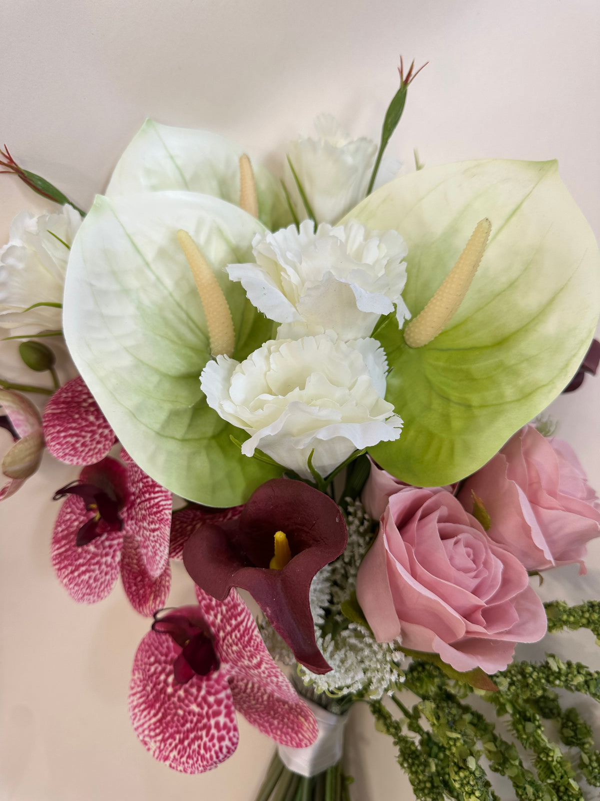 Pink Rose, Anthurium & Orchid - Luxury Cascading Artificial Wedding Bouquet