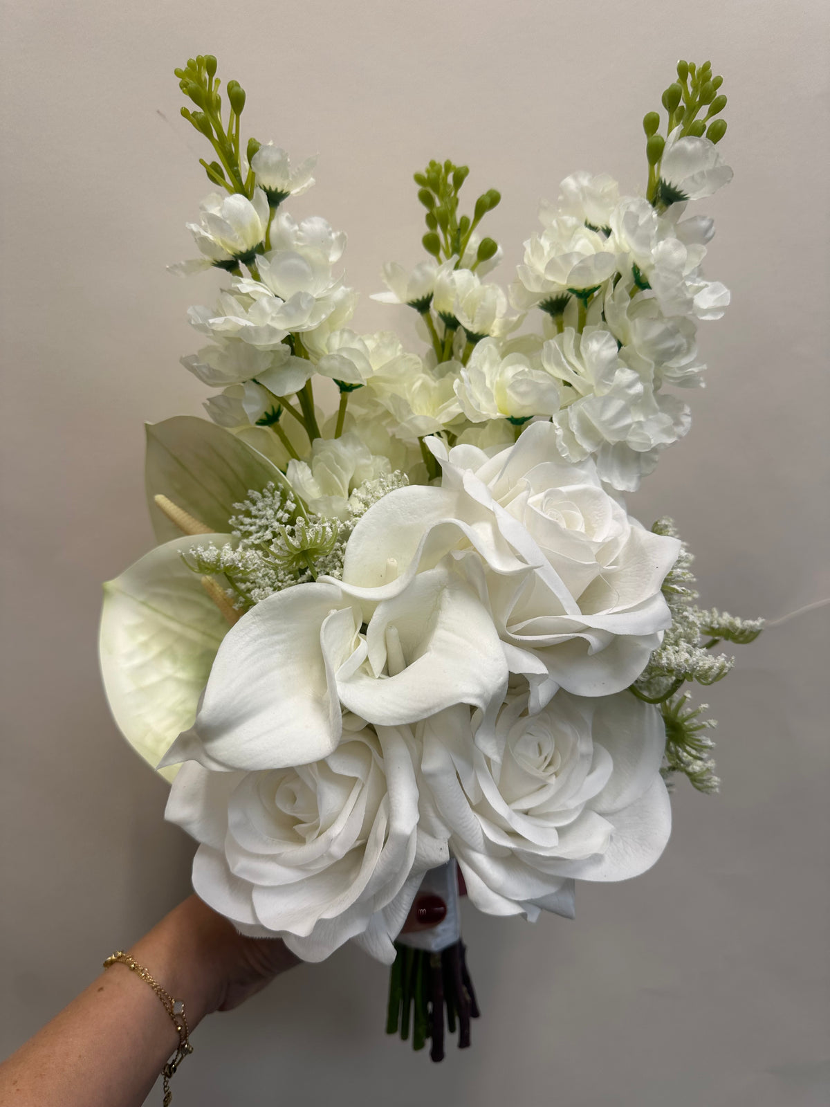 White Rose, Calla lily & Stock flower Bridal Bouquet